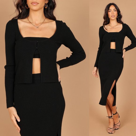 Petal & Pup NEW Luna 3 Piece Knitted Set Black Sweater Midi Dress Size XS - Picture 3 of 14